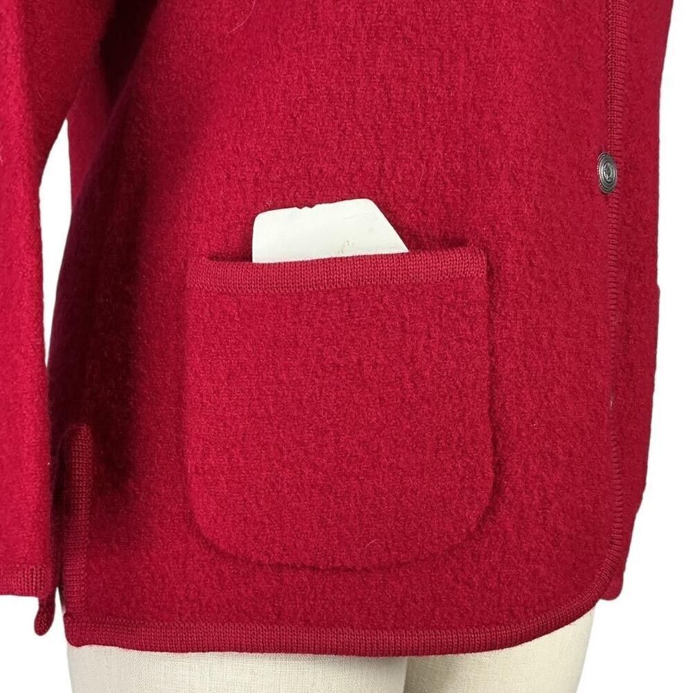 Appleseeds Cardigan Sweater Women L Red Wool Pockets Collar Button Front Jacket - Picture 3 of 9